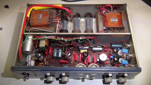 Interior of the amp after some rewiring